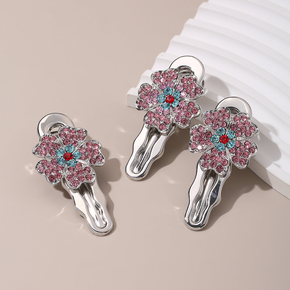 Wholesale Artificial Gemstone Pink Diamond Flower Niche Retro One-word Hairpin