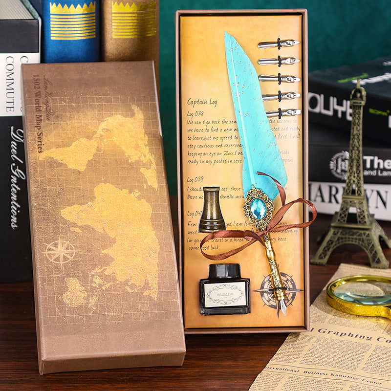 Wholesale Dip Pen Retro Spilled Gold Feather Pen Set Gift Box Gift