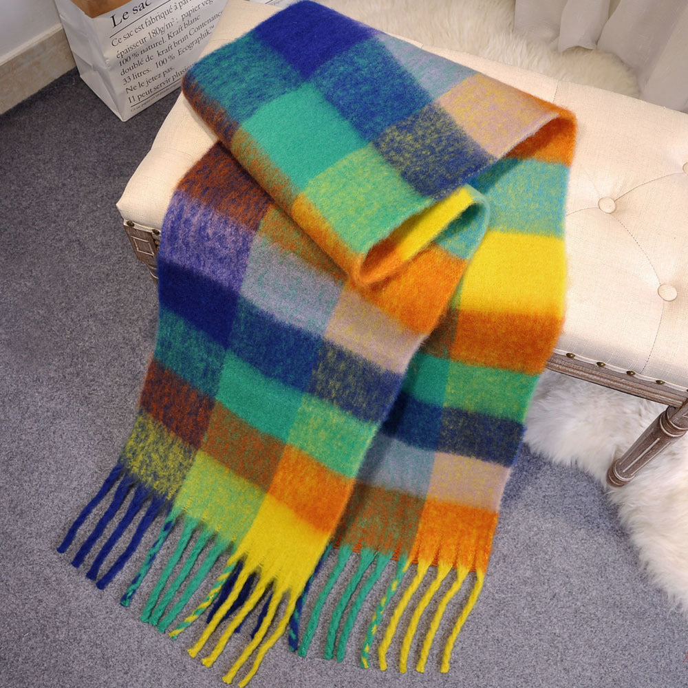 Wholesale Long Tassel New Rainbow Plaid Scarf