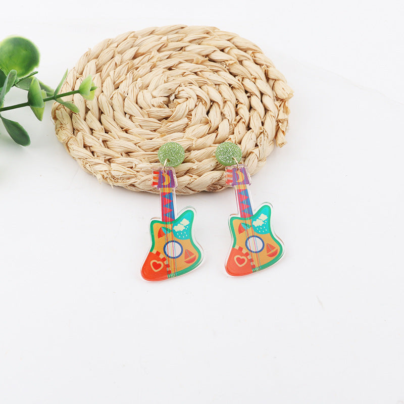 Wholesale 10pcs Music Festival Fashion Personality Rainbow Guitar Musical Instrument Earrings