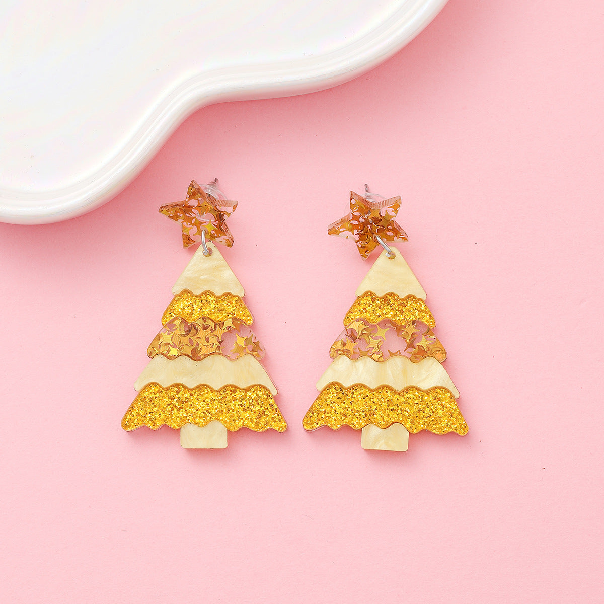 Wholesale Christmas Acrylic Christmas Tree Stitching Cartoon Earrings