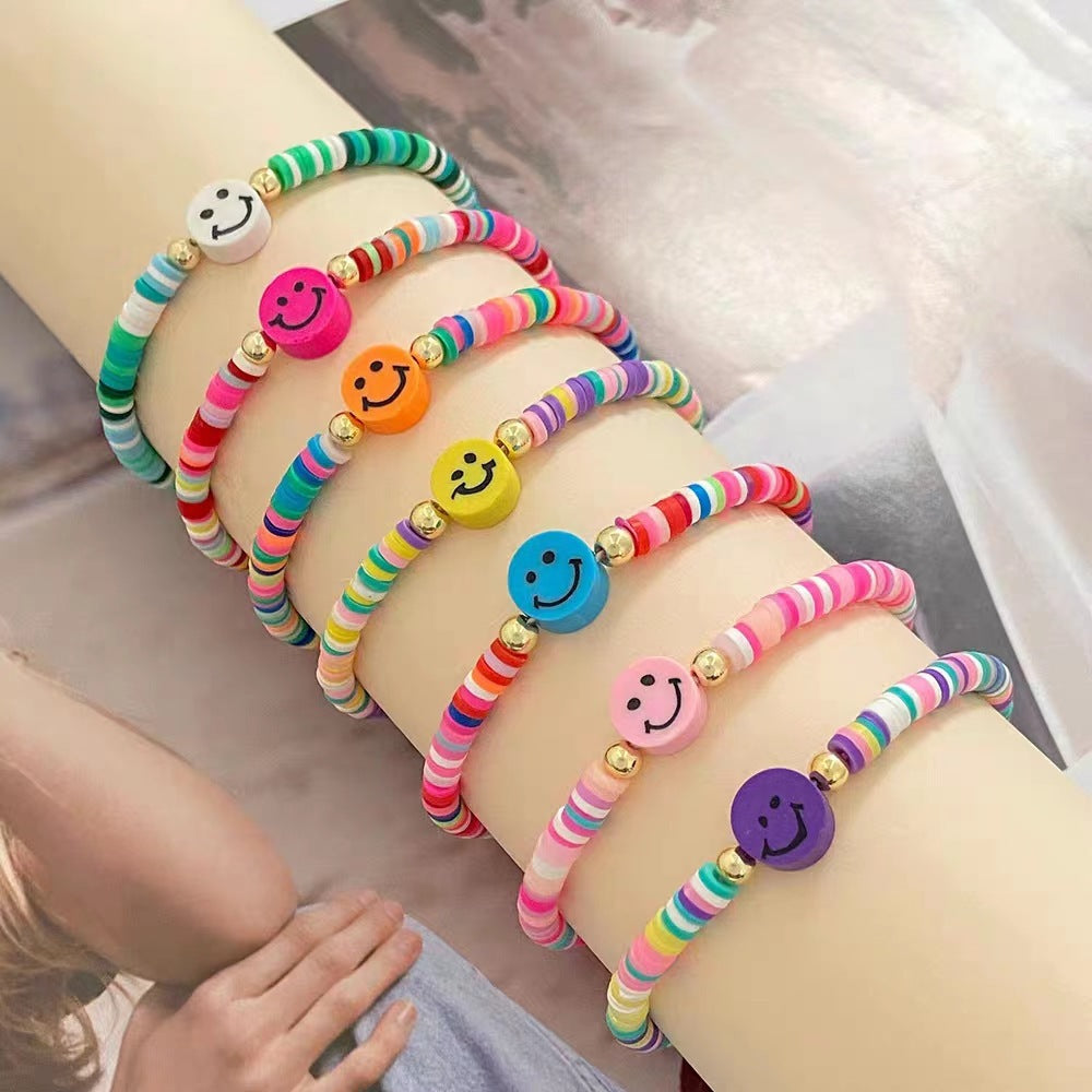 Wholesale niche design handmade soft y rainbow smiley bracelet