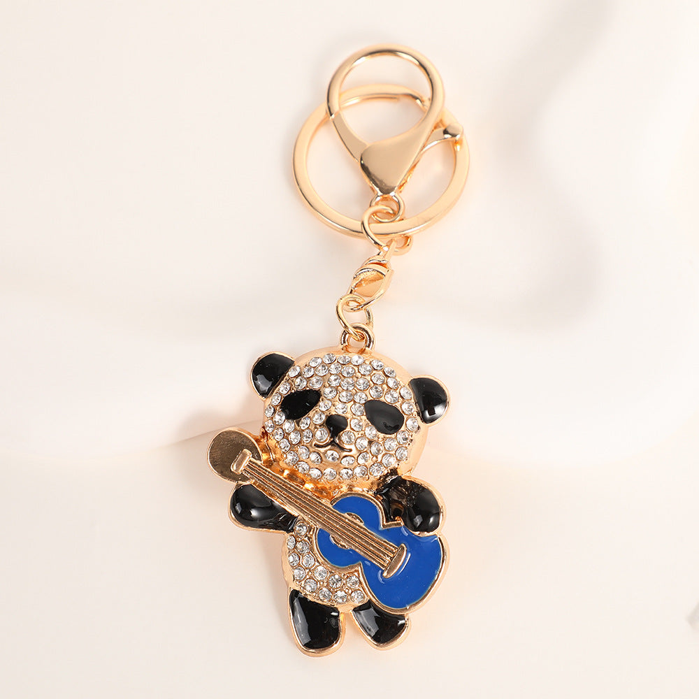 Wholesale Cartoon Panda Guitar Diamond Set Metal Keychain