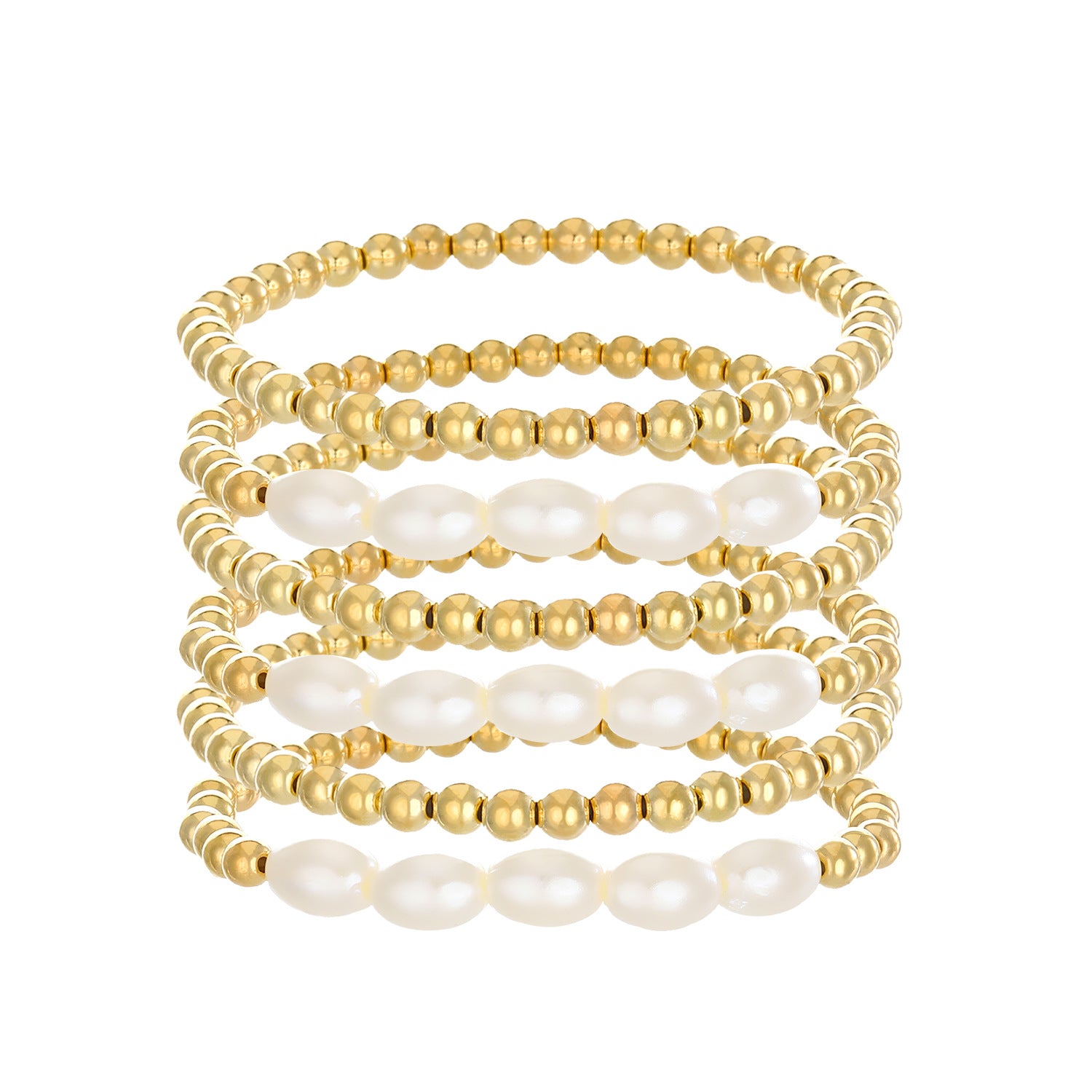 Wholesale Simple Imitation Pearl Set Geometric Round Beads Splicing Metal Bracelet