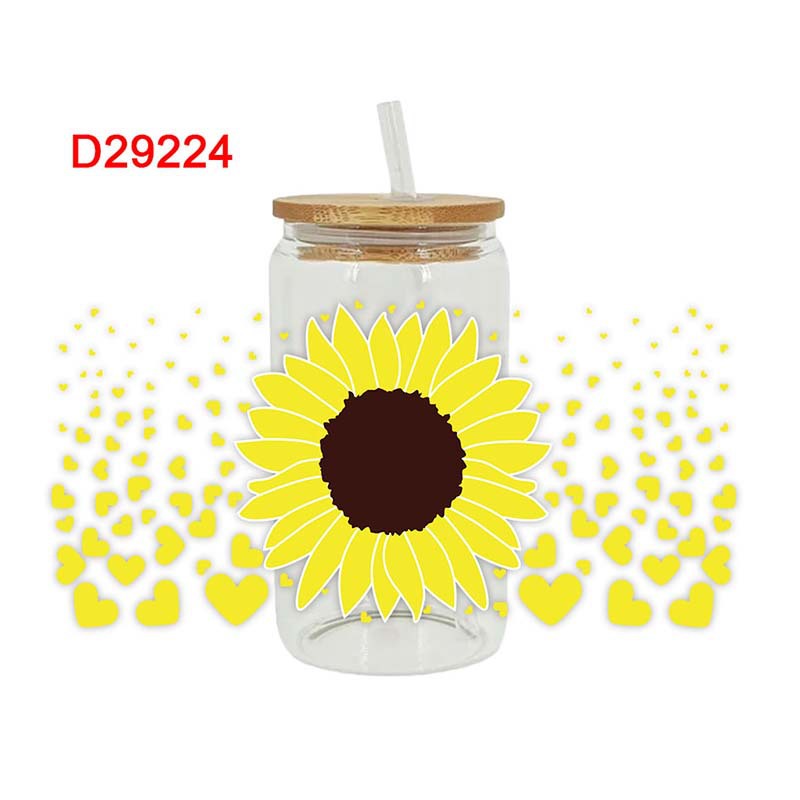 Wholesale Yellow Sunflower Butterfly 16oz Cup UV DTF Wraps