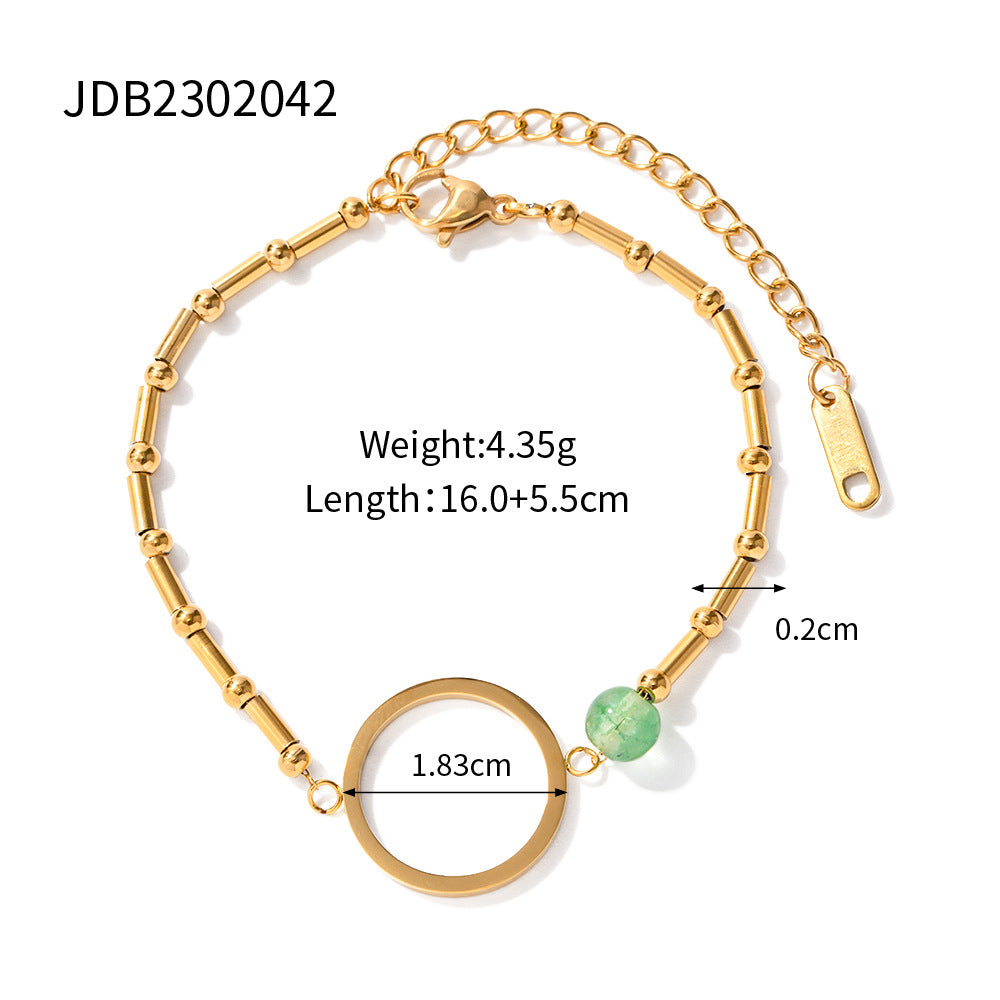 Wholesale Ring Green Stone Malay Jade Texture Square Plate Fantasy Cat's Eye Hollow Shell Stainless Steel Bracelet