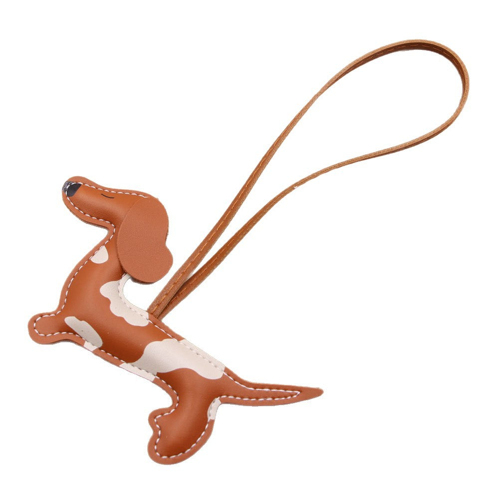 Wholesale Chic Double Sided Printed Dachshund Pendant Artificial Leather Bag Charm Keychain Accessory