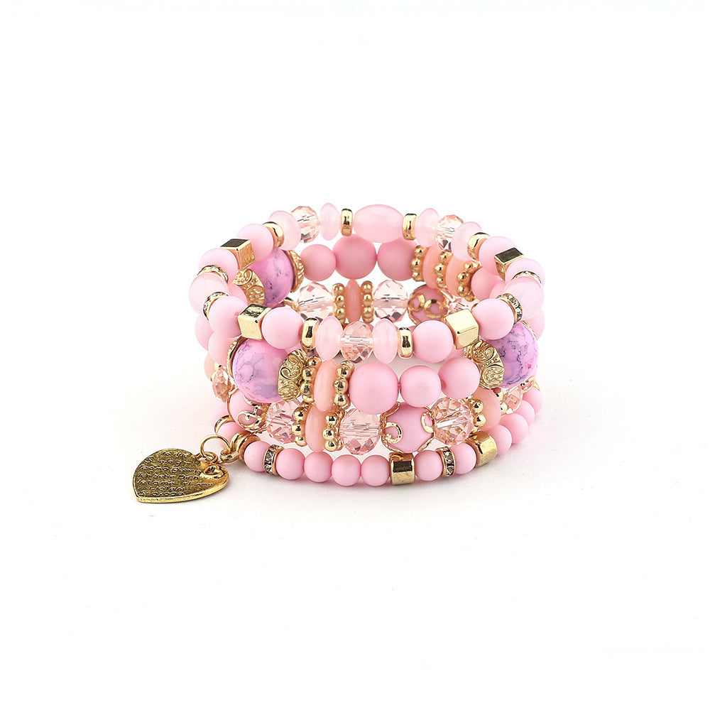Wholesale Bohemian style crystal peach heart multi-layered bracelet