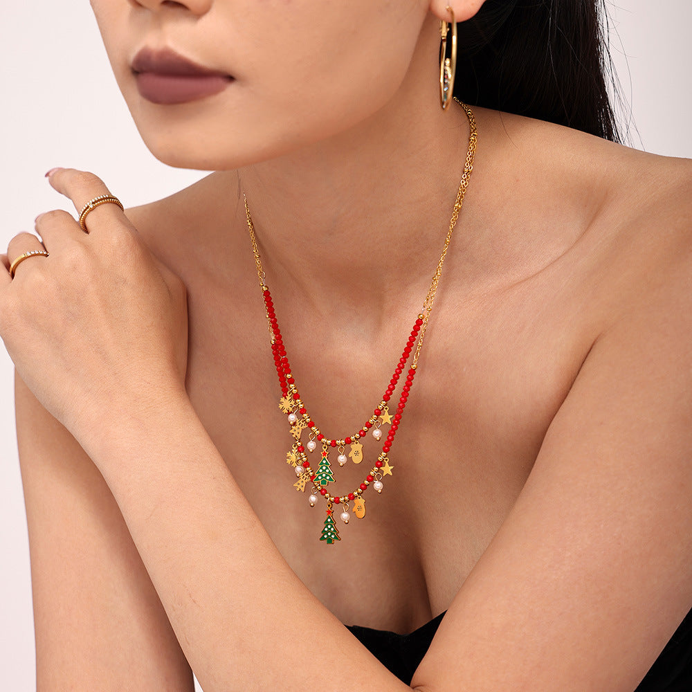 Wholesale Christmas tree zircon geometric element pendant necklace