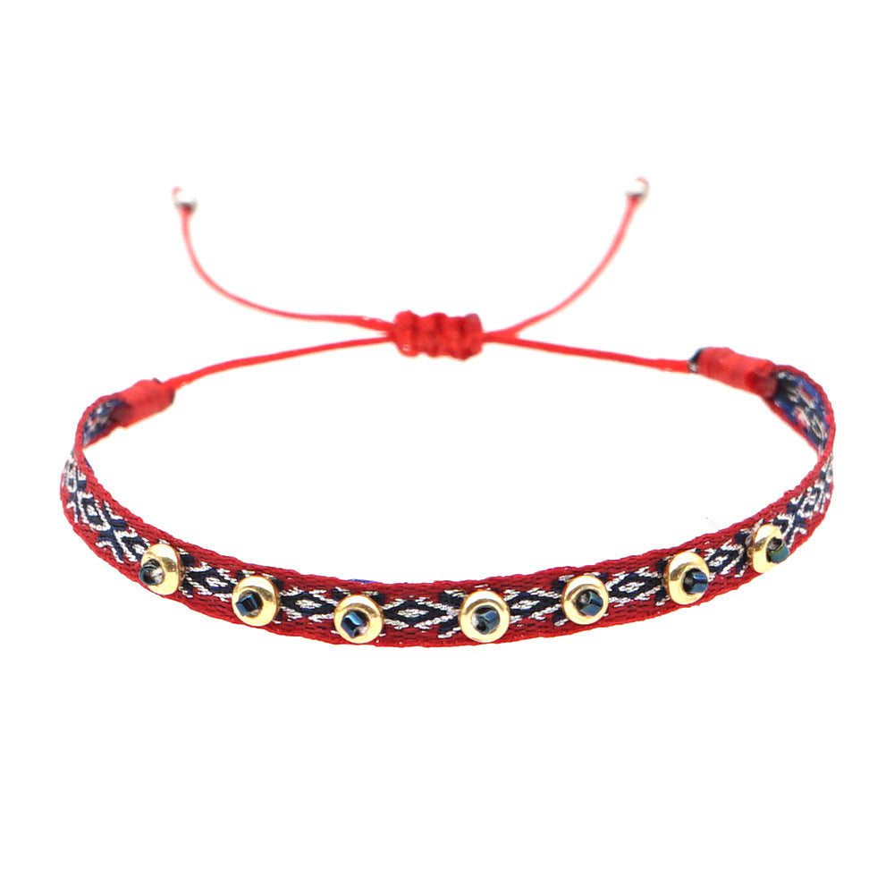 Wholesale Hand-woven Stacked Bracelet Women' s Colombian Ribbon Woven Beaded Rice Beads Hand Rope