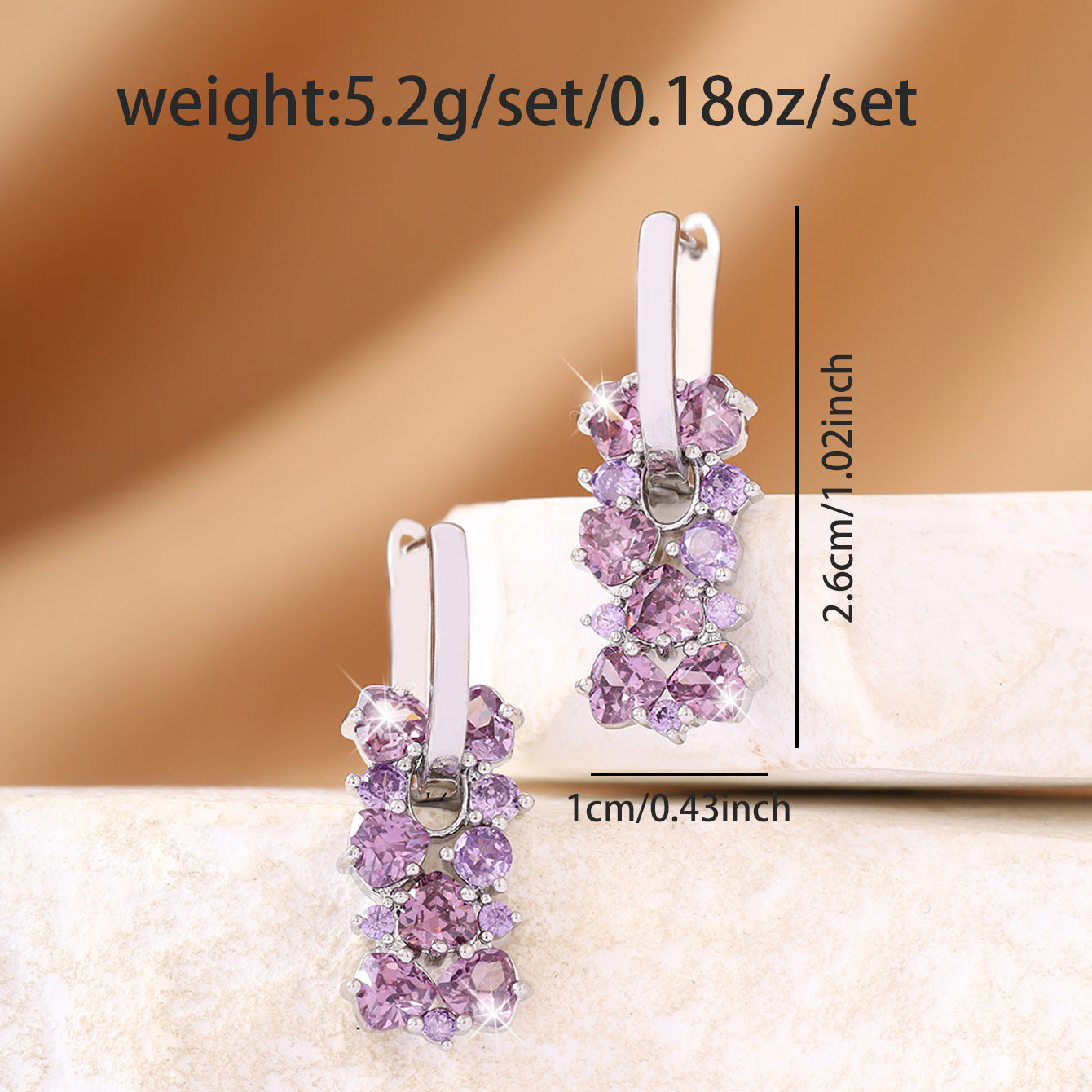 Wholesale Purple irregular zircon square Blingbling Earrings