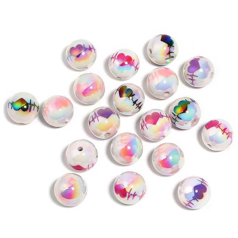 Wholesale 100pcs Valentine's Day Love Electrographic Printing UV Coated Acrylic Beads