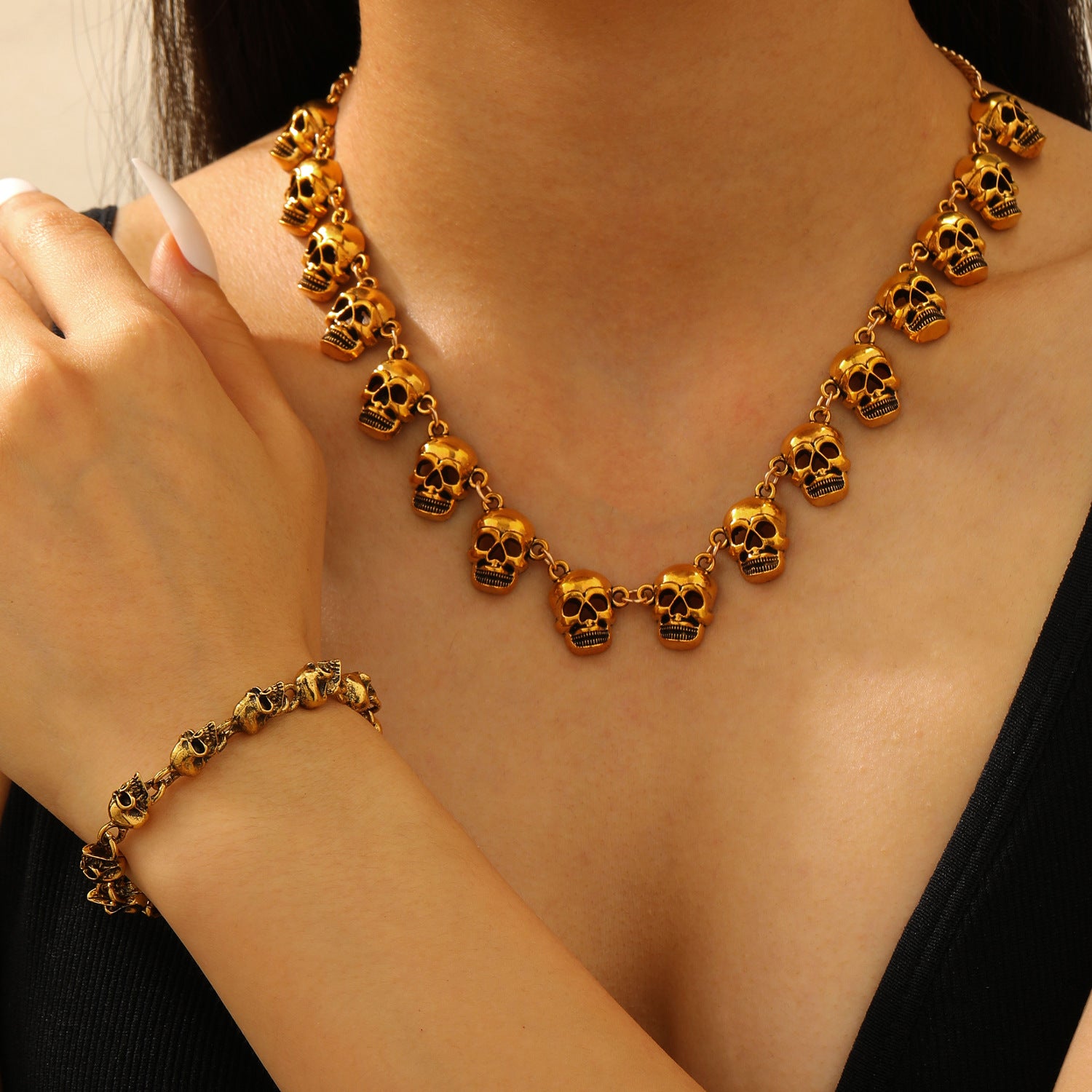 Wholesale Bold Gothic Skull Choker Necklace And Bracelet Set For Women Trendy  Jewelry Accessory