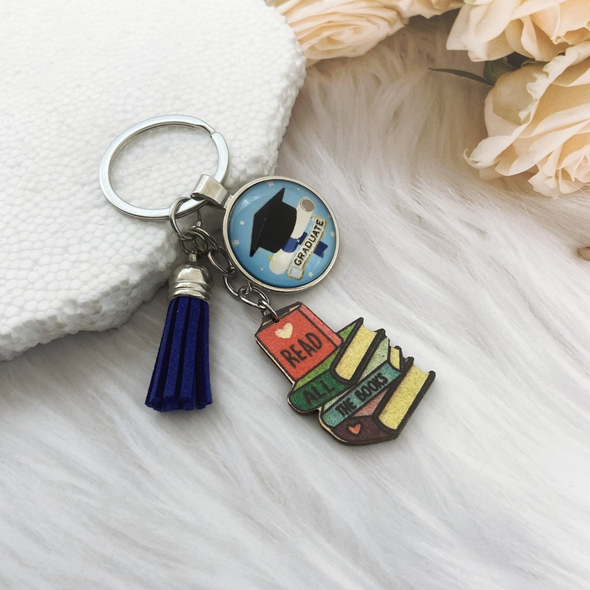 Wholesale Graduation Season Bachelor's Hats, Book Prints, Metal Keychains