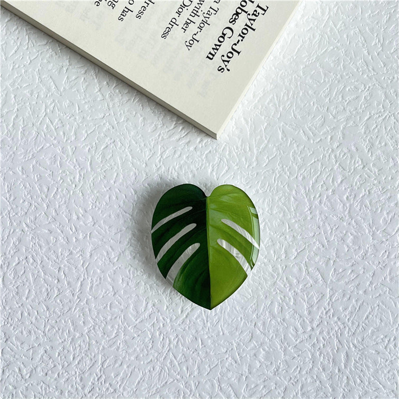 Wholesale Simulation fresh leaf epoxy airbag bracket creative lazy desktop support back sticker retractable Mobile phone bracket