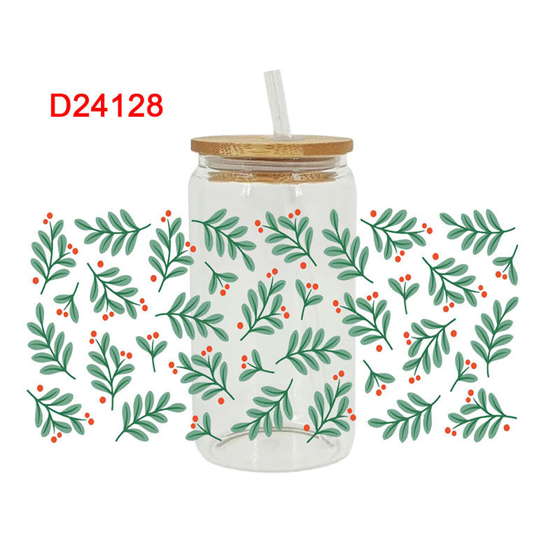 Wholesale Leaves Flowers Christmas Tree 16oz Cup UV DTF Wraps