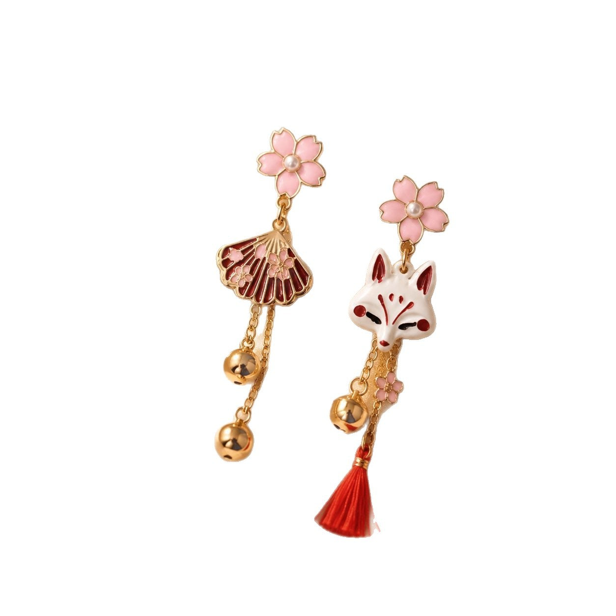 Wholesale Japanese Fox Fan Asymmetric Earrings For Women Anime Tassel Dangle Earrings Party Wear Gift