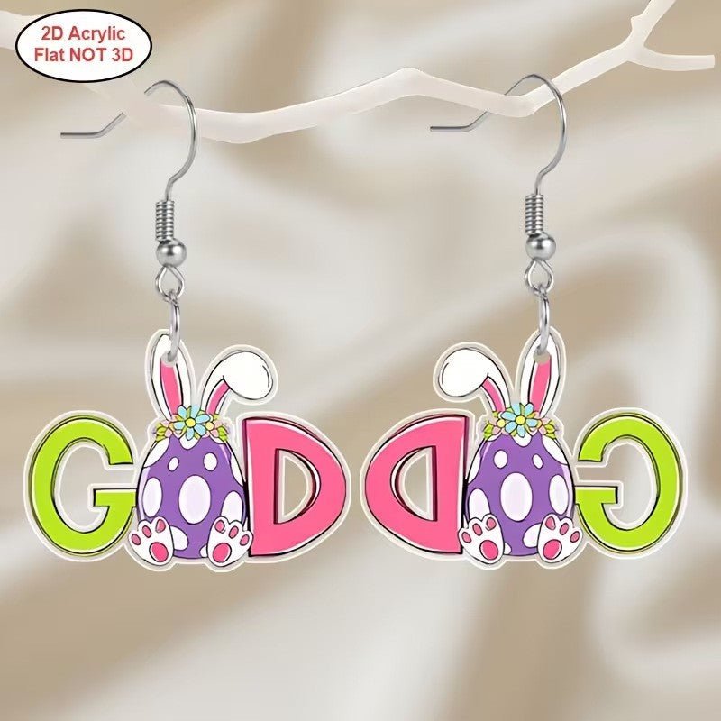 Wholesale Easter 2D Flat Acrylic Letter Rabbit  Earrings