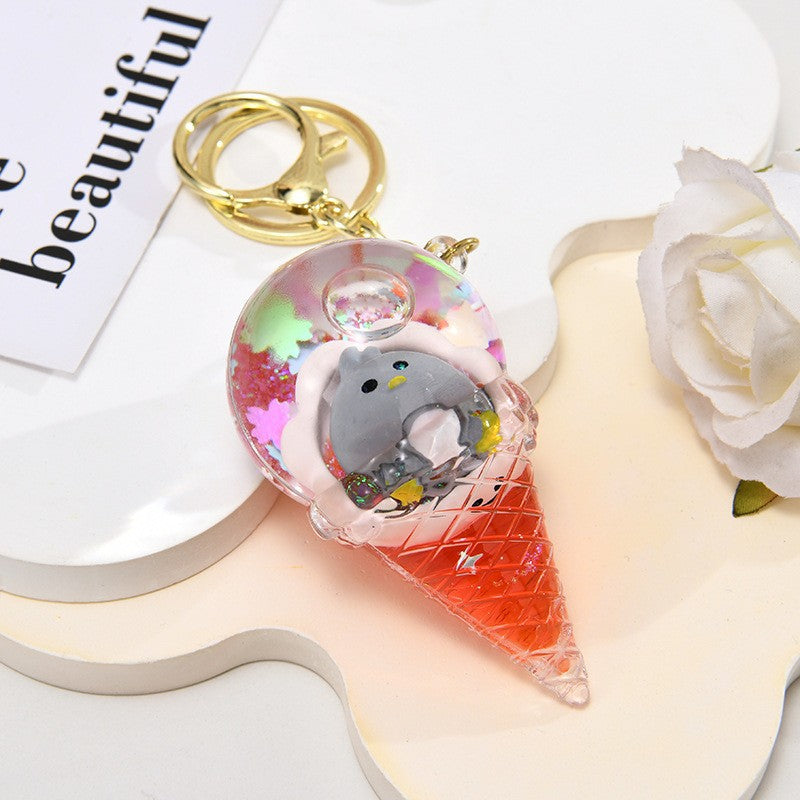 Wholesale Acrylic Ice Cream Crystal Ball Sand Flow Keychain