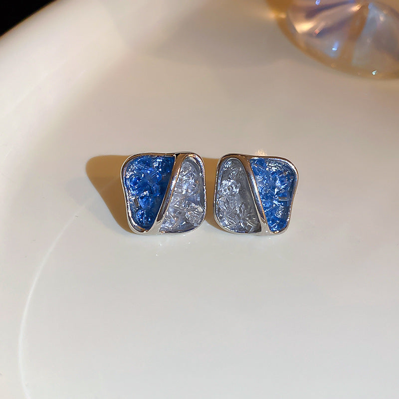 Wholesale Silver Needle Wrinkled Blue Irregular Metal Earrings