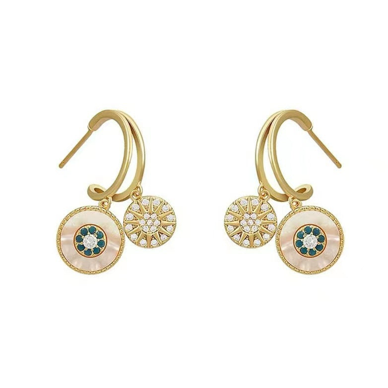 Wholesale 925 Silver Needle Round Ring Shell Alloy Earrings