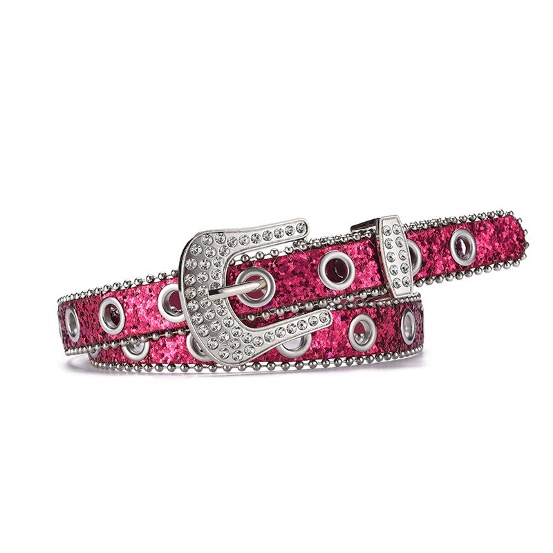 Wholesale Rhinestone Pin Buckle Decoration Y2k Personalized Sequin Hollow Eye Punk Belt