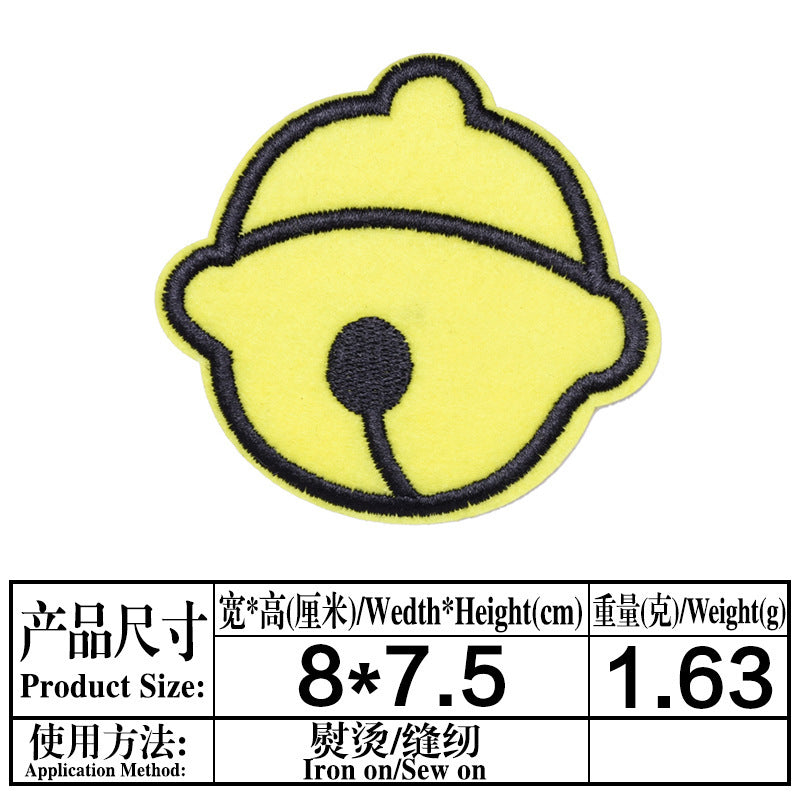 Wholesale Cute Cartoon Embroidered Fabric Patches With Bells 9 Piece Set For Coat Decoration DIY Clothing Craft Supply