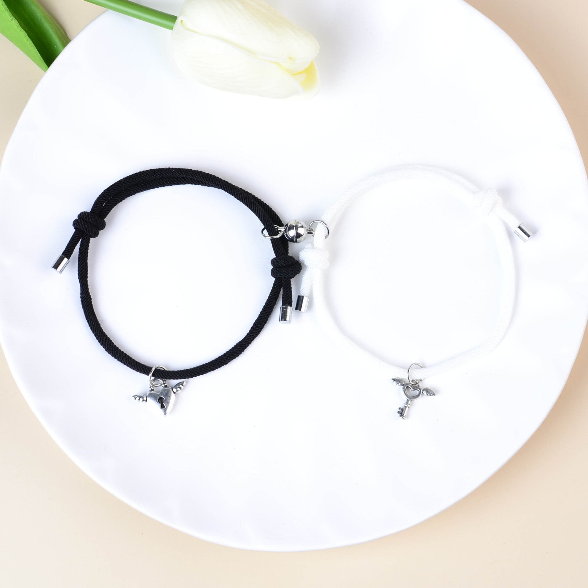 Wholesale Couple Key Lock Magnetic Suction Bracelet Hand Woven