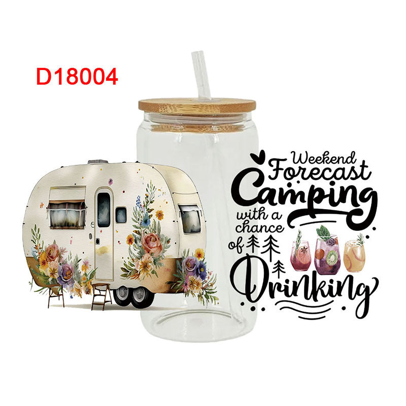 Wholesale Colorful Coconut Tree Car Summer Series  16oz Cup UV DTF Wraps