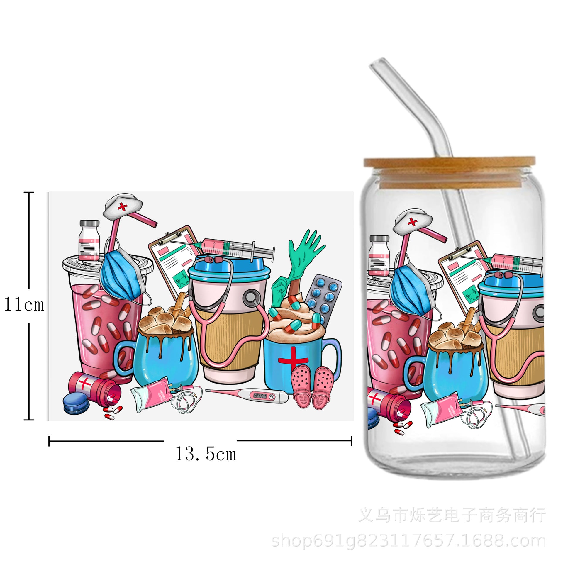 Wholesale Medical  Nursing  Doctor  Health Series  16oz Cup UV DTF Wraps