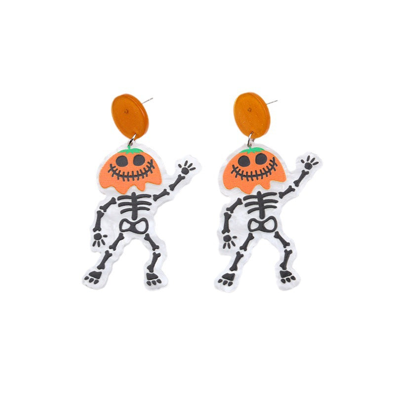 Wholesale Pumpkin Skeleton Flowers Acrylic Earrings