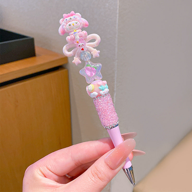 Wholesale Children' s Cartoon Flash Diamond Bow Rotary Writing Pen Black OLY Exclusive