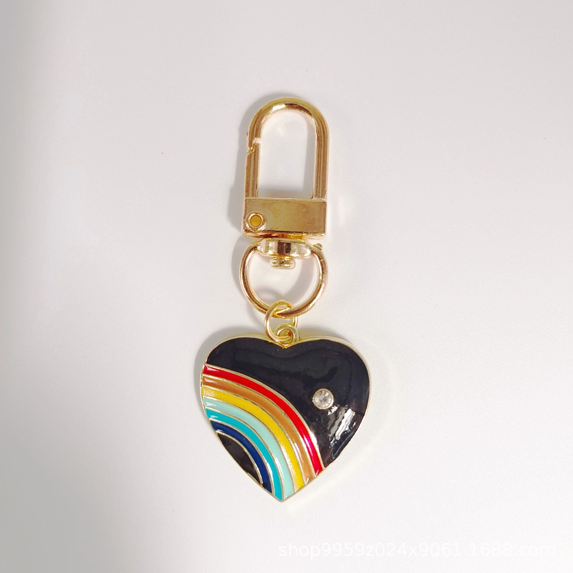 Wholesale 5PCS/PACK Diamond Heart Rainbow Alloy Drip Oil Keychains
