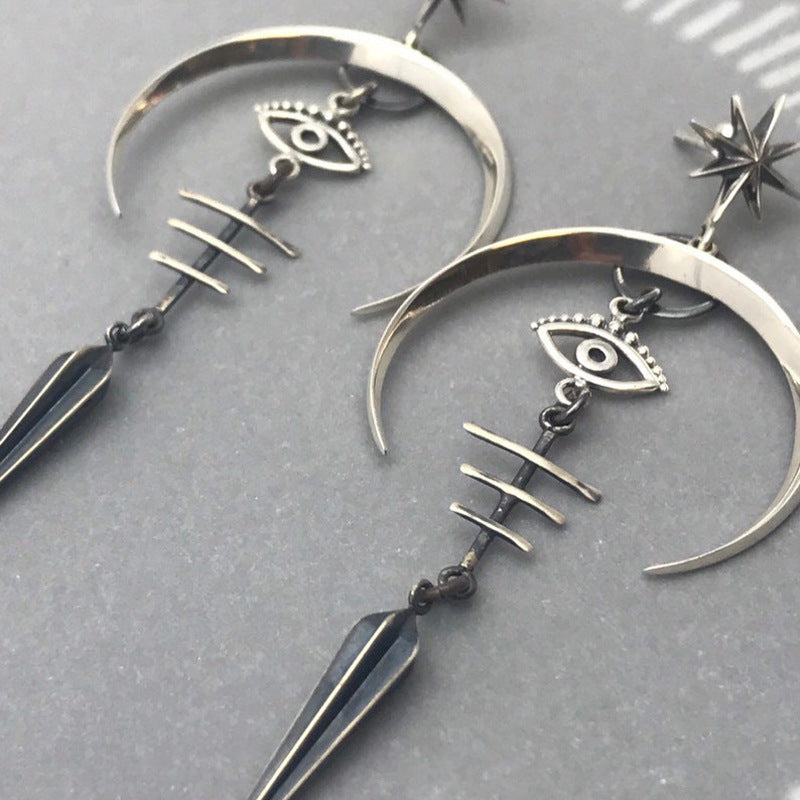 Wholesale Devil's Eye Moon Metal Long Earrings