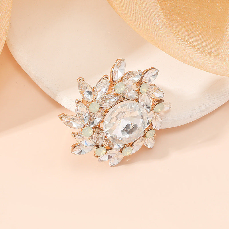 Wholesale Open Rotary Copper Set Diamond Multi-Layered Flower Ring
