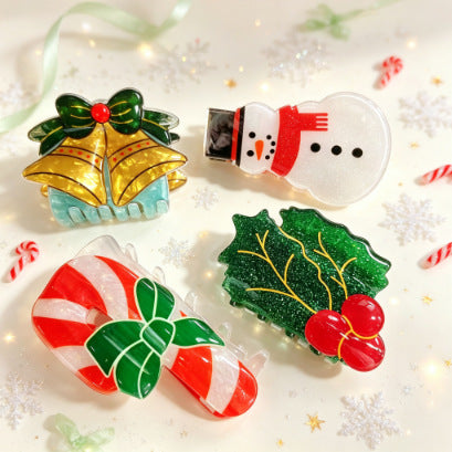 Wholesale Christmas Santa Gingerbread Snowman PVC Hair Claw Clip Transparent Holiday Print Hair Accessory For Festive Everyday Styling