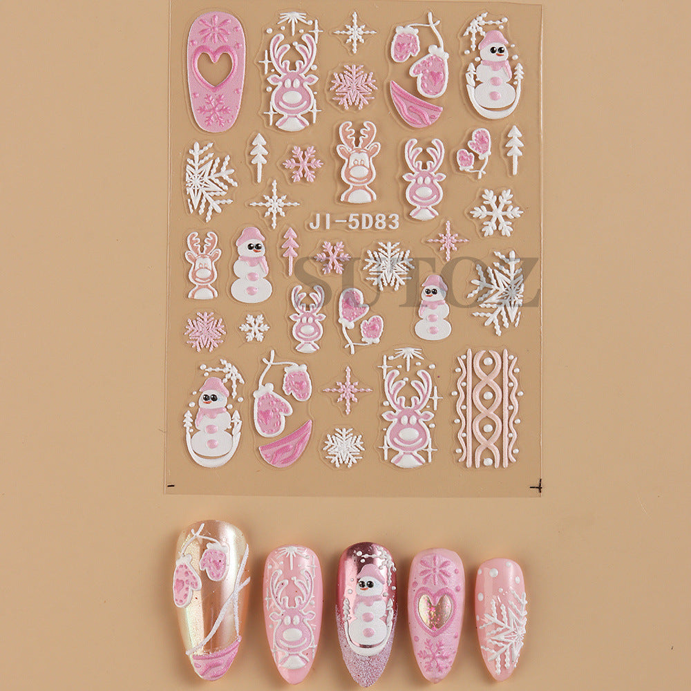 Wholesale 3pcs/pack 5D Christmas cartoon nail art embossed adhesive stickers