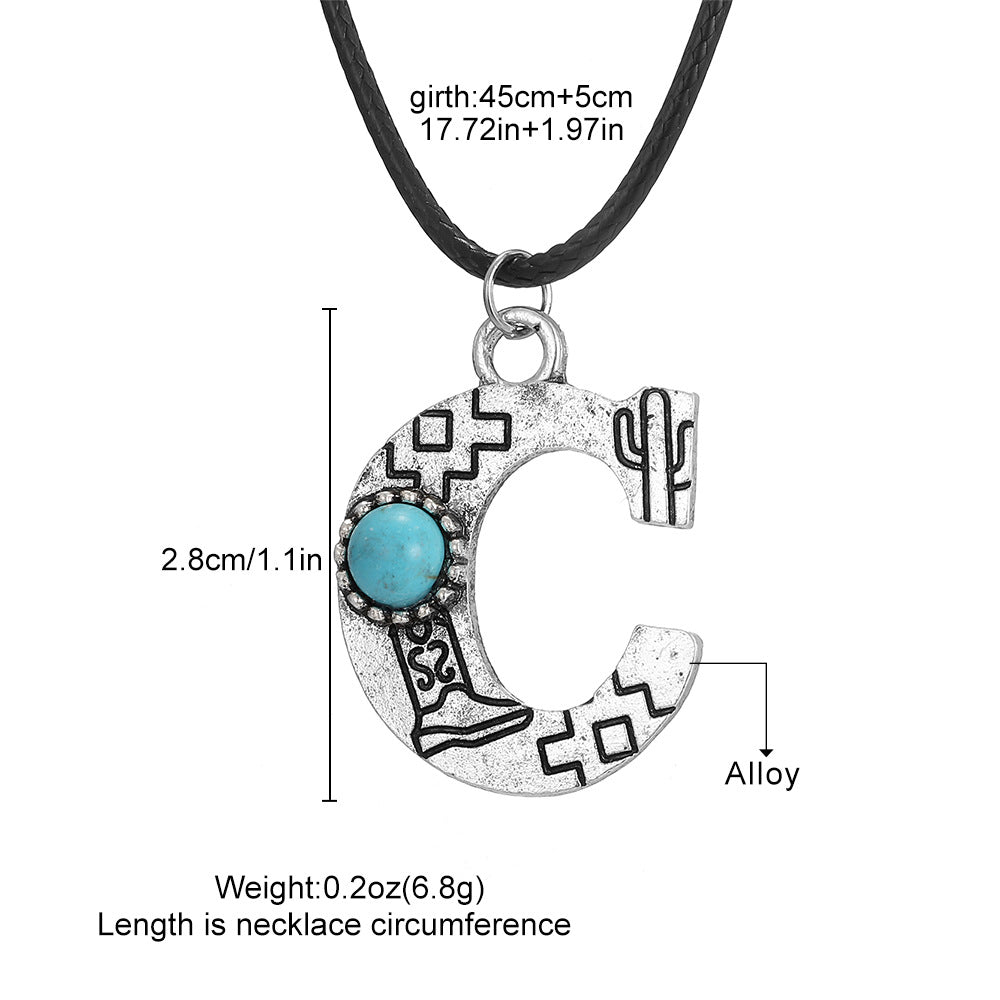 Wholesale English letter necklace western style cactus sunflower turquoise chain