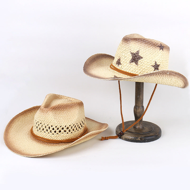 Wholesale Pull Grass Pentagram Retro Western Cowboy Hat