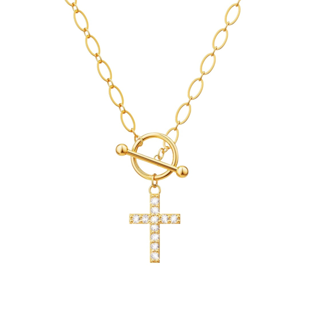 Wholesale Cross paperclip chain OT buckle necklace for women