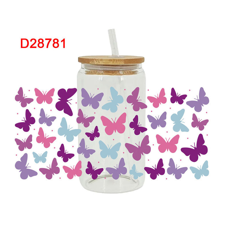 Wholesale Colorful Cartoon Butterfly 16oz Cup UV DTF Wraps