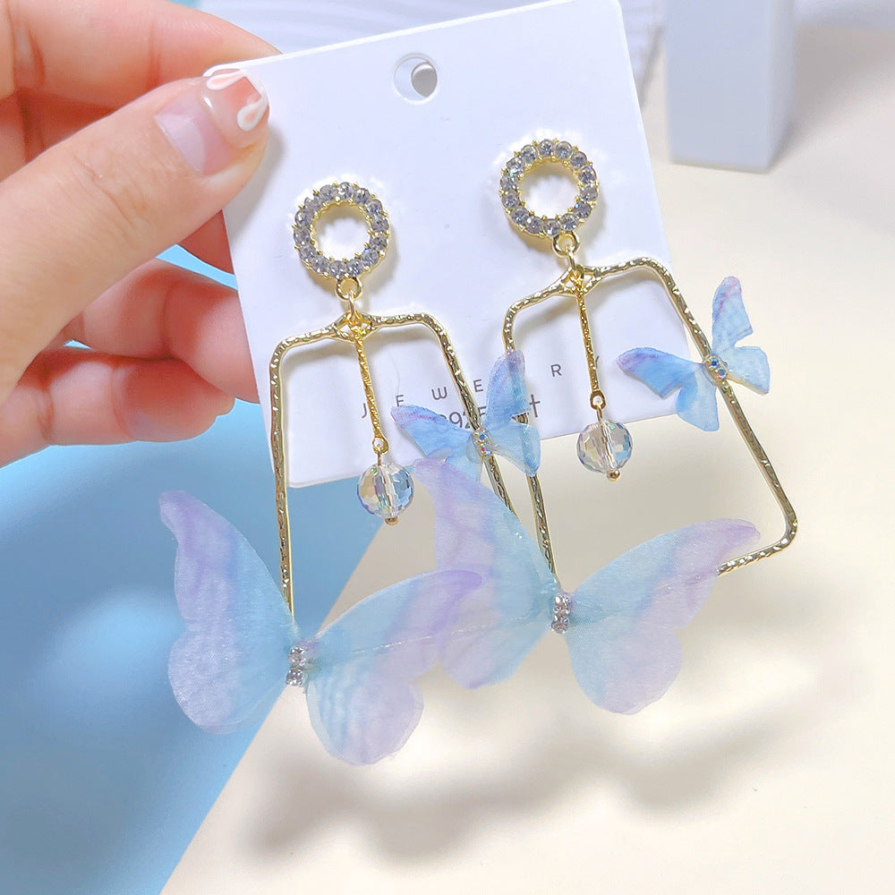 Wholesale Alloy Organza Butterfly Crystal Long Earrings