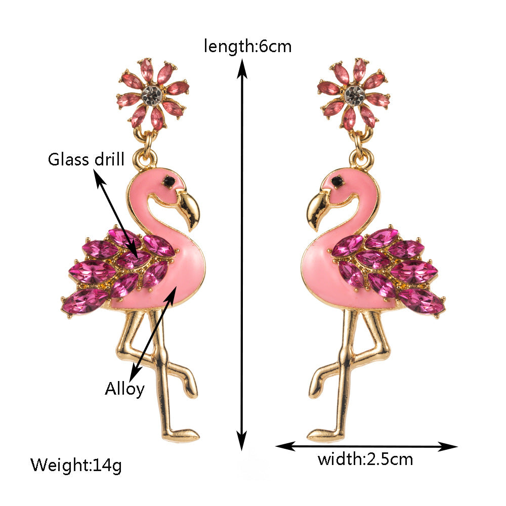 Wholesale Square colored diamond studded flamingo Blingbling Earrings