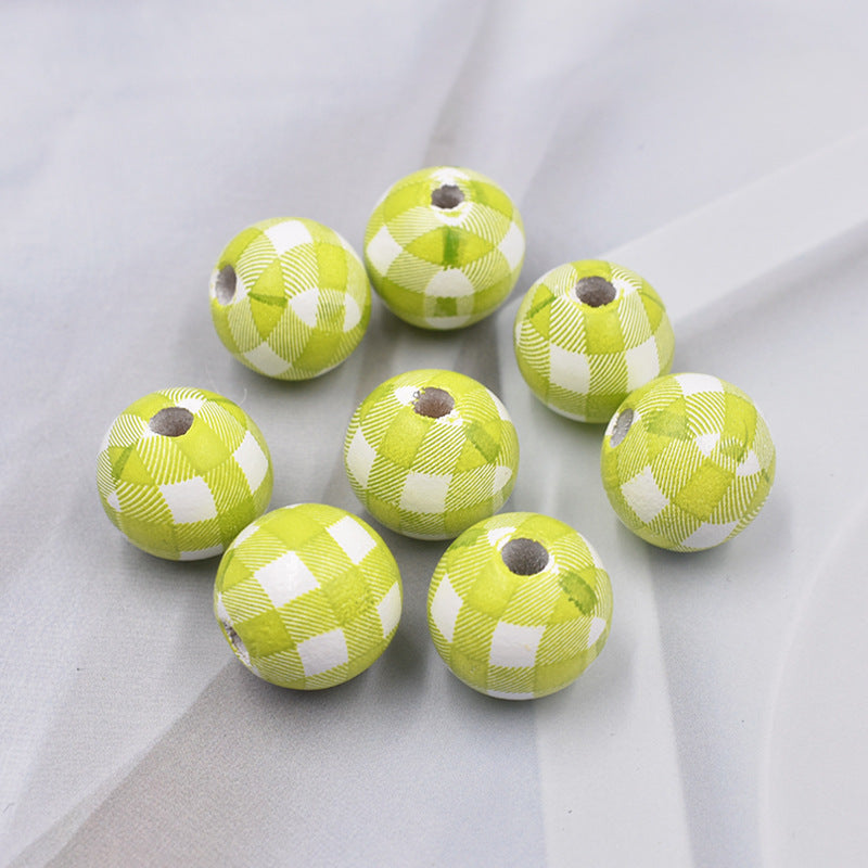 Wholesale 10PCS Houndstooth Wooden Beads DIY Beads Colored Plaid Wooden Beads