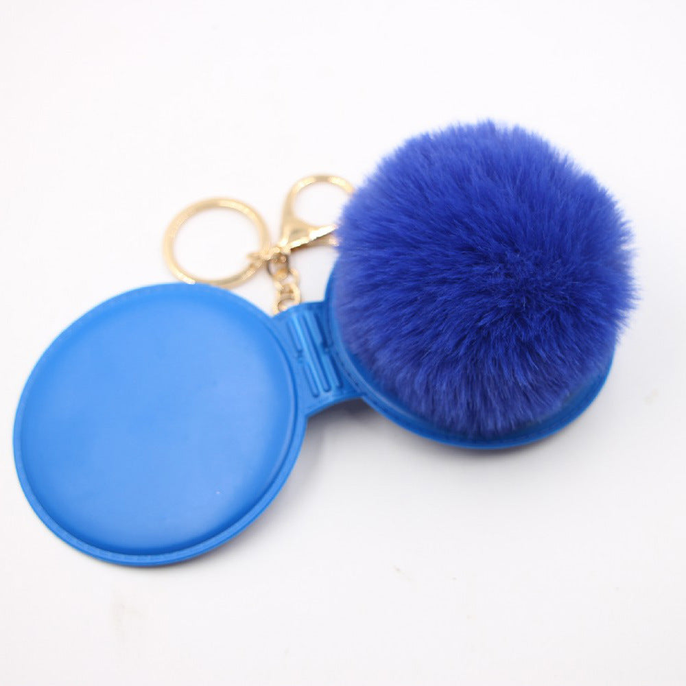 Wholesale Creative Light Gray Leather Pom Pom Mirror Keychain Bag Charm Car Key Accessory For Women Party Gift