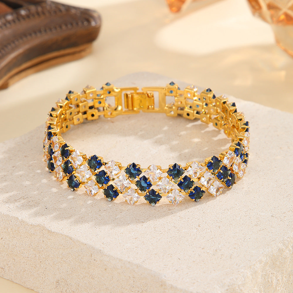 Wholesale Red Multi Row Zircon Bracelet Gold Plated Copper Women S Fashion Jewelry Sparkly Bridal Party Accessory For Resale