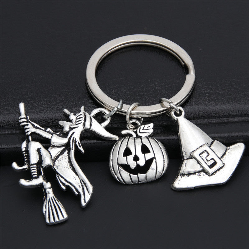 Wholesale Zinc Alloy Halloween Keychain Pumpkin Wizard Broom Teeth Pendant