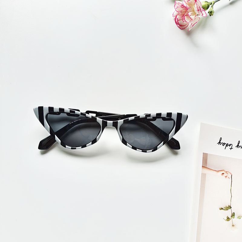 Wholesale Striped Cat Eye PC Small Frame Sunglasses