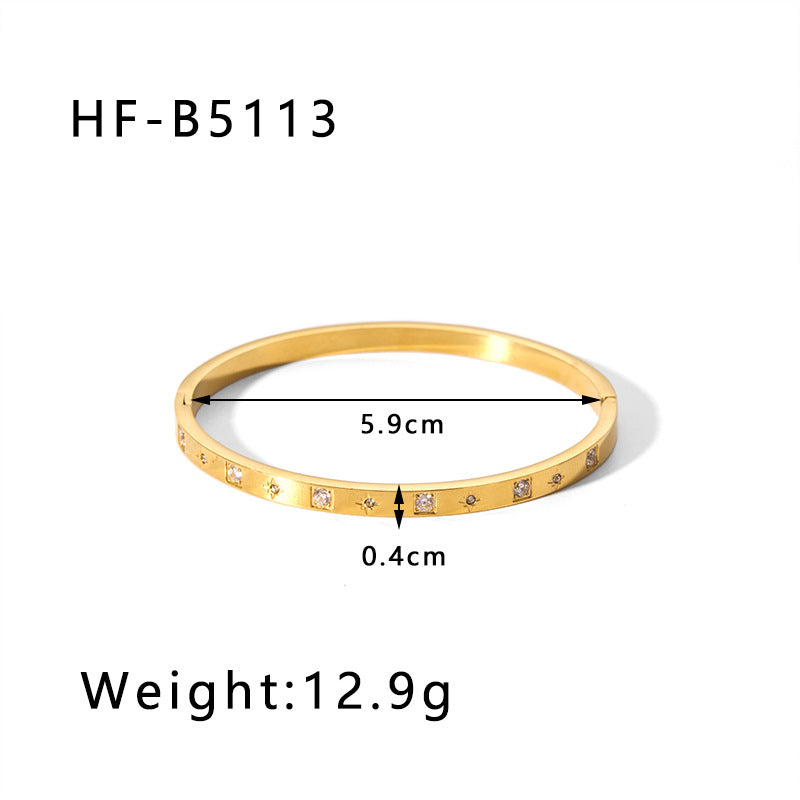 Wholesale Titanium Steel Inlaid Zircon Retro Wide Edge Full Diamond Plated 18K Real Gold Irregular Bracelet