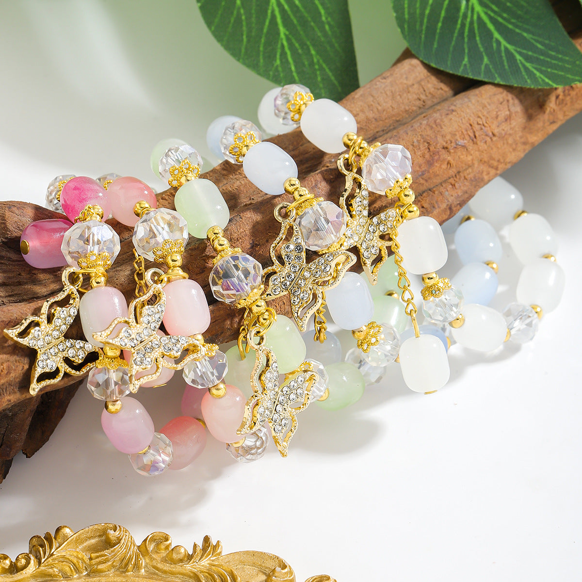 Wholesale Crystal Youth All-match Elegant Holiday Style Butterfly Bracelet Rainbow Jewelry
